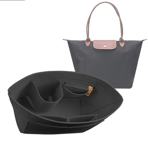 Lckaey Purse Organizer Insert For Longchamp Le Pliage Inserts With Zipper Handbag Felt Insert Tote Bag Organizador Y012darkgreyS - Image 1