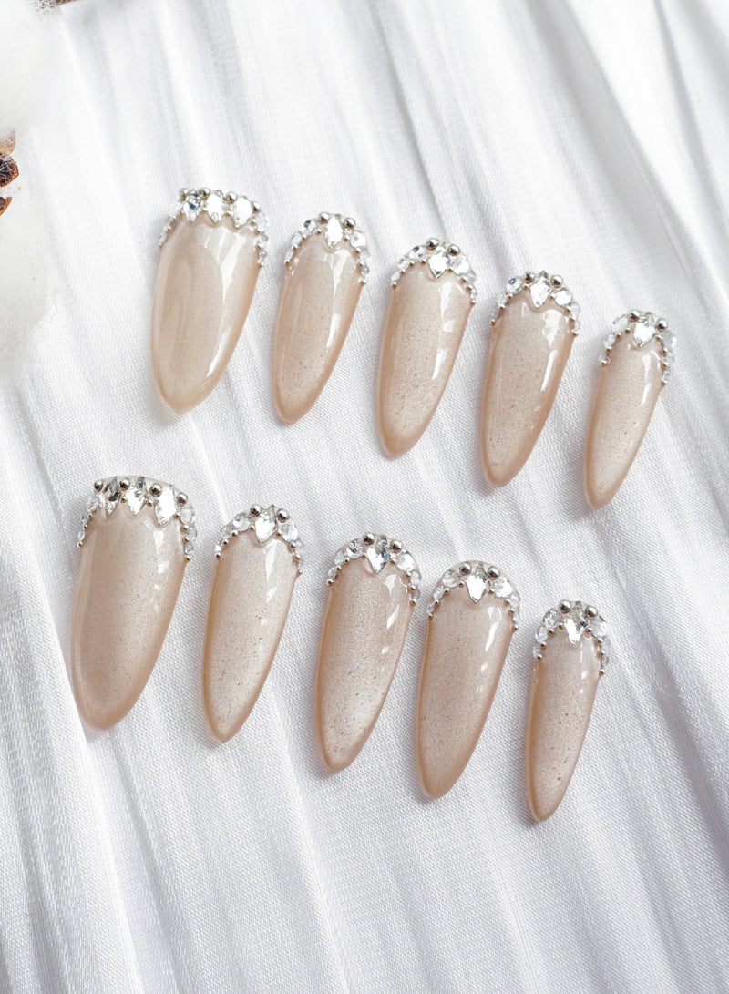 Artist Design/3D Cindrerlla (Handmade)/Press On nails/Luxury Hand Painted/Long Almond/10 PCS/S Size - Image 1