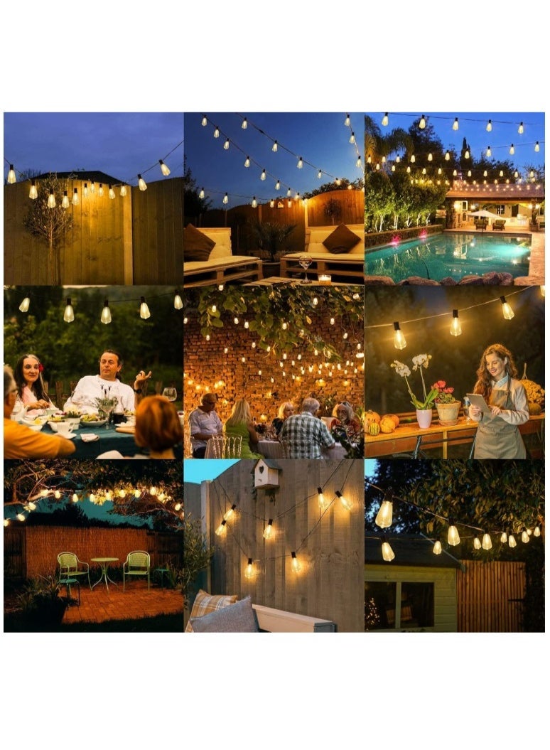Outdoor Vintage LED String Lights – Commercial Grade Weatherproof Café Lights with Edison-Style Filament Bulbs – Warm White, Shatterproof – Perfect for Patio, Garden, Backyard, Bistro (Black Cord) - Image 3