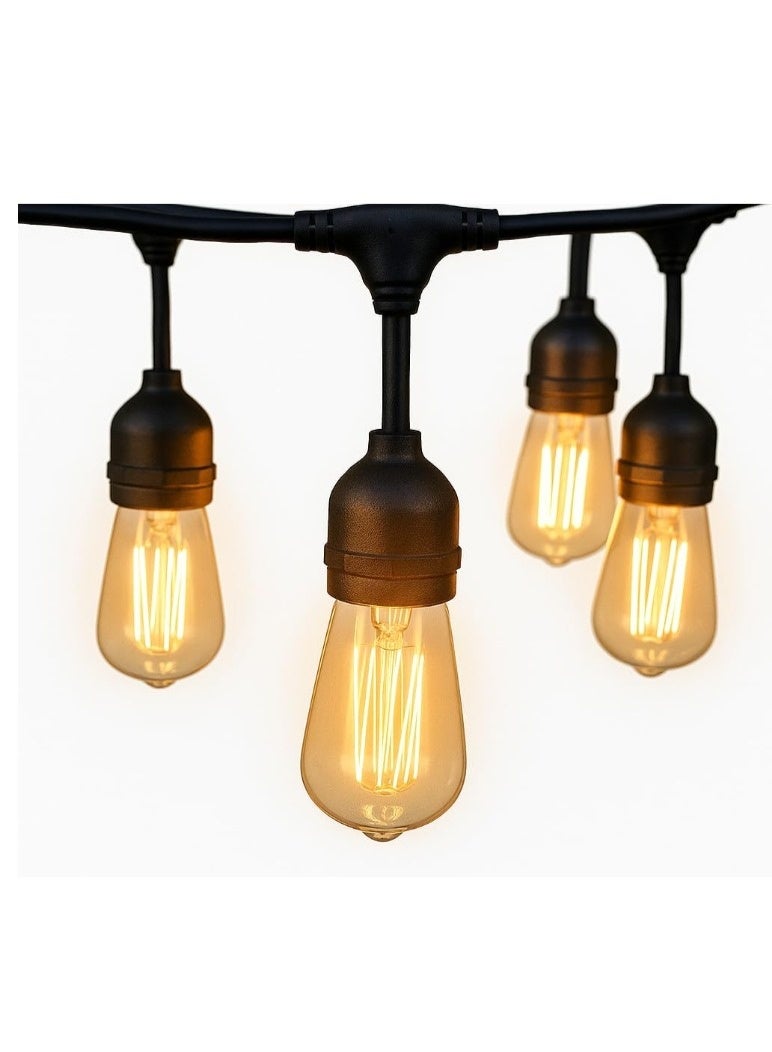 Outdoor Vintage LED String Lights – Commercial Grade Weatherproof Café Lights with Edison-Style Filament Bulbs – Warm White, Shatterproof – Perfect for Patio, Garden, Backyard, Bistro (Black Cord) - Image 1
