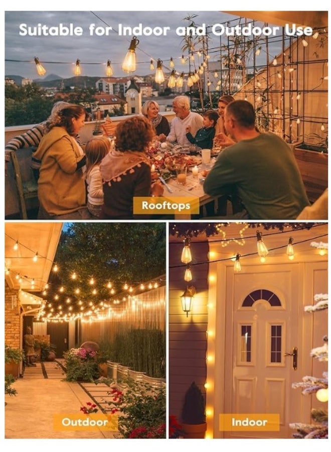 Outdoor Vintage LED String Lights – Commercial Grade Weatherproof Café Lights with Edison-Style Filament Bulbs – Warm White, Shatterproof – Perfect for Patio, Garden, Backyard, Bistro (Black Cord) - Image 4