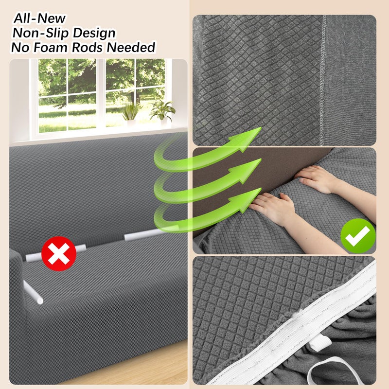 Arfntevss Stretch Sectional Couch Covers L Shaped Corner Sectional Sofa Cover Washable Jacquard Soft Fleece U Shape Sofa Slipcovers Anti Slip Furniture Protector for Dogs Pets (Large, Gray) - Image 4