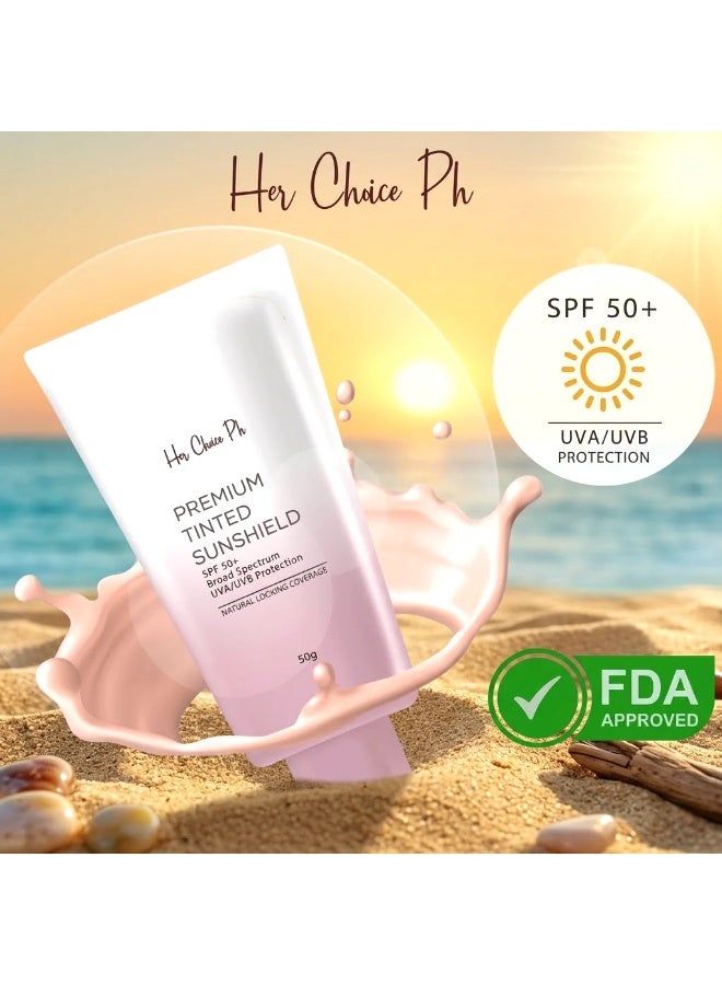 Her Choice Ph Her Choice Premium Face Sunshield with SPF 50+ and Natural Tint A multifunctional sunscreen that combines high-performance sun protection with a flattering tint, helping create an even-looking complexion while maintaining a comfortable, breathable feel throughout the day. - Image 2