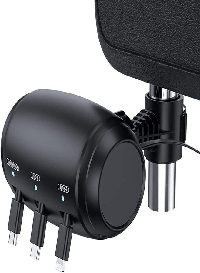 KACEPAR صندوق شحن سيارة KACEPAR 3 في 1، يُثبّت على مسند الرأس، 3 منافذ USB، منفذ USB من النوع C، شحن سريع، أسود - Image 2