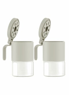 Excefore Glass Spice Jars Moisture-Proof Spice Containers with Spoons, Set of 2 10oz/300ml Spice Bottles, Mini Seasoning Storage Jars with Flapper Caps for Salt, Sugar, Peppers, Chili in Kitchen White  - Image 1