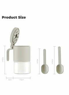 Excefore Glass Spice Jars Moisture-Proof Spice Containers with Spoons, Set of 2 10oz/300ml Spice Bottles, Mini Seasoning Storage Jars with Flapper Caps for Salt, Sugar, Peppers, Chili in Kitchen White  - Image 3
