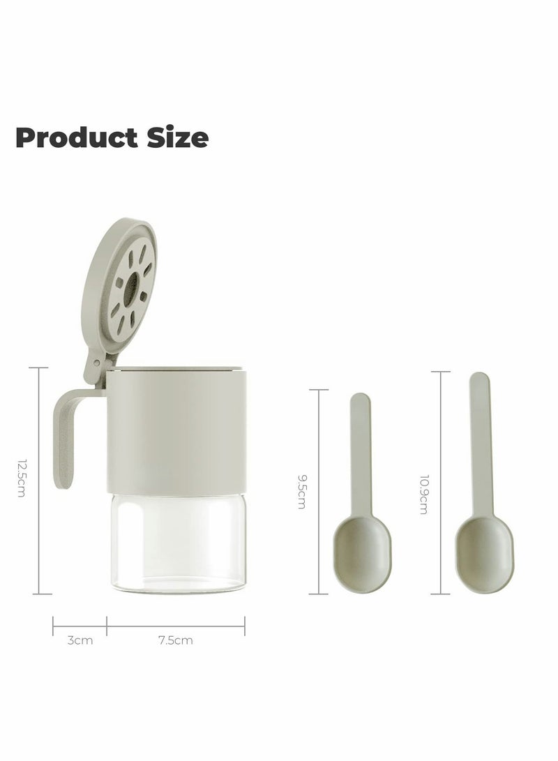 Excefore Glass Spice Jars Moisture-Proof Spice Containers with Spoons, Set of 2 10oz/300ml Spice Bottles, Mini Seasoning Storage Jars with Flapper Caps for Salt, Sugar, Peppers, Chili in Kitchen White  - Image 3