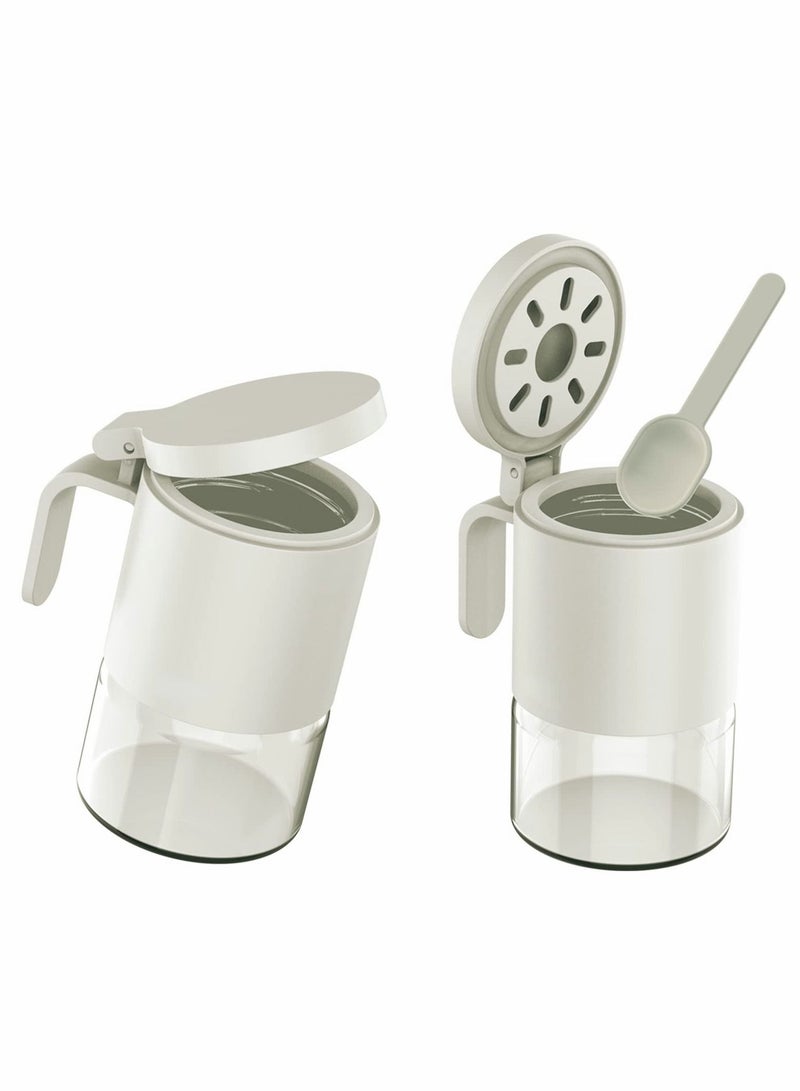 Excefore Glass Spice Jars Moisture-Proof Spice Containers with Spoons, Set of 2 10oz/300ml Spice Bottles, Mini Seasoning Storage Jars with Flapper Caps for Salt, Sugar, Peppers, Chili in Kitchen White  - Image 2