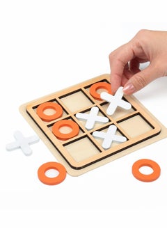 SYOSI Tic-Tac-Toe Game Toy, Classic Wooden Checkerboard Educational Family Game Toys Set, Portable Casual Tabletop Game for Adults and Kids, Party Classroom Games (White and Orange)  - Image 1