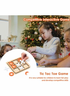 SYOSI Tic-Tac-Toe Game Toy, Classic Wooden Checkerboard Educational Family Game Toys Set, Portable Casual Tabletop Game for Adults and Kids, Party Classroom Games (White and Orange)  - Image 4