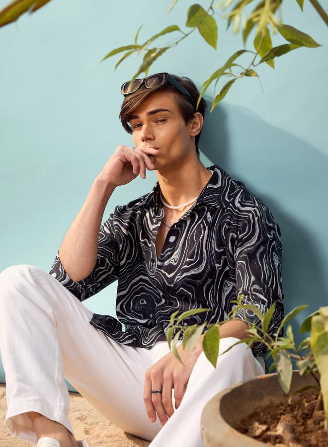 Mascln Sassafras Marble Print Relaxed Fit Shirt - Image 2