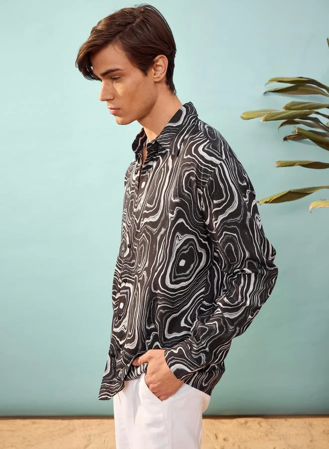Mascln Sassafras Mascln Sassafras Marble Print Relaxed Fit Shirt