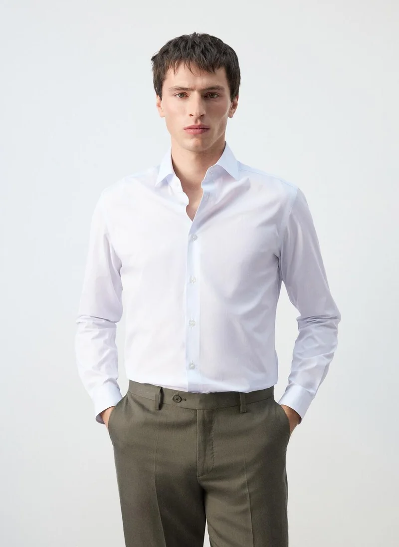 Mango Man 100% cotton striped slim-fit shirt