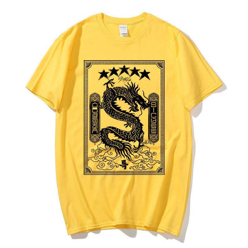 Aid combination stray kids around Harajuku printed fashion mens and womens T-shirt jacket short sleeve in stock wholesale Yellow 1  - Image 1