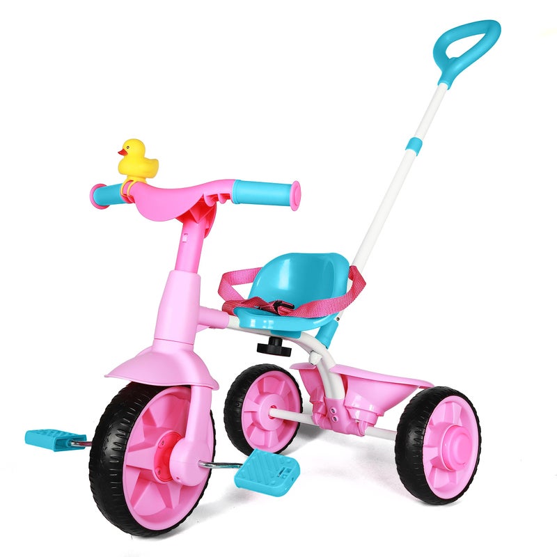KRIDDO 2 in 1 Kids Tricycles Age 18 Month to 3 Years, EVA Wheels Upgraded, Gift, Trikes for Toddlers 2 to 3 Year Old with Push Handle and Duck Bell, Pink - Image 1