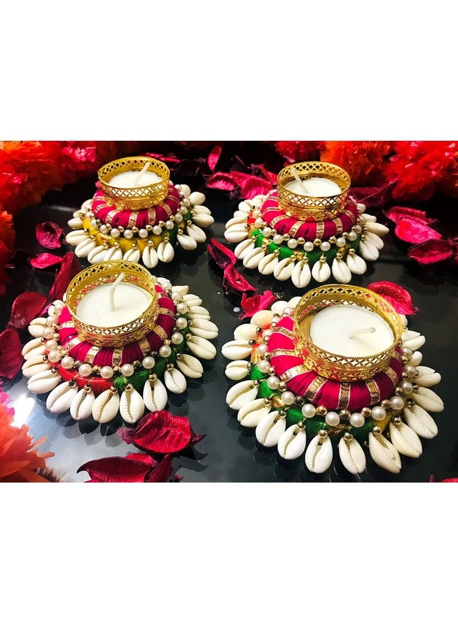 Evisha Exquisite Handmade Metal Tea Light Candles Holder for Diwali Decorations - 4 Pcs Heavy Design Decorative Diya Tealight Candle Holder for Home Decoration - Perfect for Festival Season (4Pcs) - Image 1