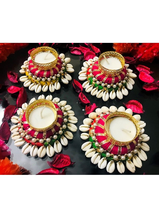 Evisha Exquisite Handmade Metal Tea Light Candles Holder for Diwali Decorations - 4 Pcs Heavy Design Decorative Diya Tealight Candle Holder for Home Decoration - Perfect for Festival Season (4Pcs) - Image 2