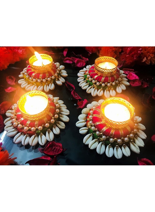 Evisha Exquisite Handmade Metal Tea Light Candles Holder for Diwali Decorations - 4 Pcs Heavy Design Decorative Diya Tealight Candle Holder for Home Decoration - Perfect for Festival Season (4Pcs) - Image 3