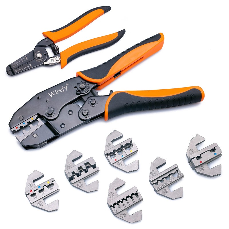 Wirefy Crimping Tool Set 8 PCS - Ratcheting Wire Crimper - Heat Shrink, Non-Insulated, Open Barrel, Flag, Ferrule Connectors - Image 1