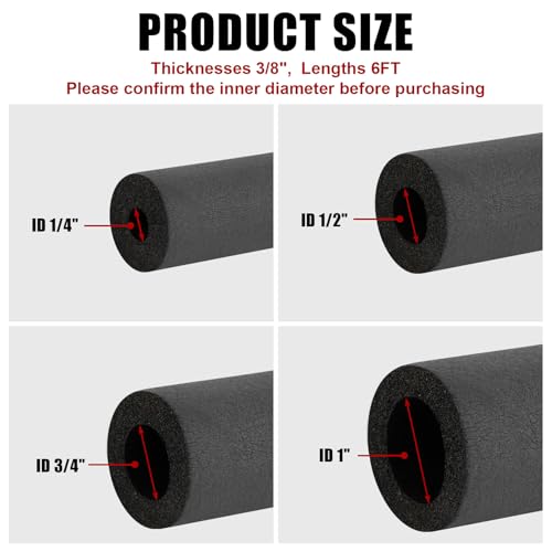CARGEN Pipe Insulation Foam Tube - Foam Pipe Insulation for Pipe Freeze Protection and Sharp Edge Protection 1/4" ID x 3/8" THK x 6FT - Image 2