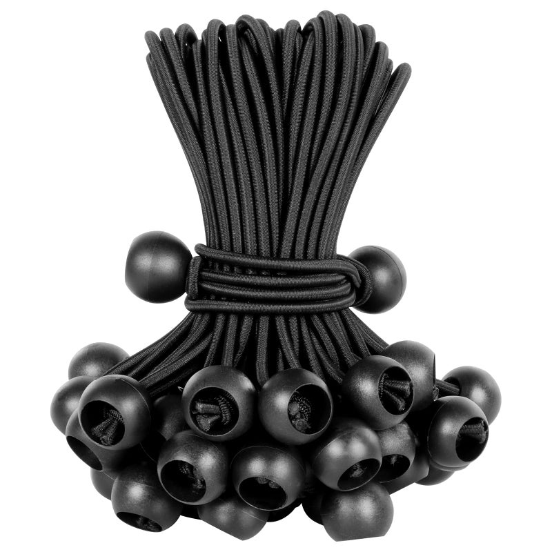 Kinzomor Ball Bungee Cords 6 Inch Bungee Cord with Balls, 50 PCS Heavy Duty Bungie Cord Balls Canopy Tarp Tie Down Bungee Balls for Camping, Shelter,Cargo,Tent Poles UV Resistant - Image 1