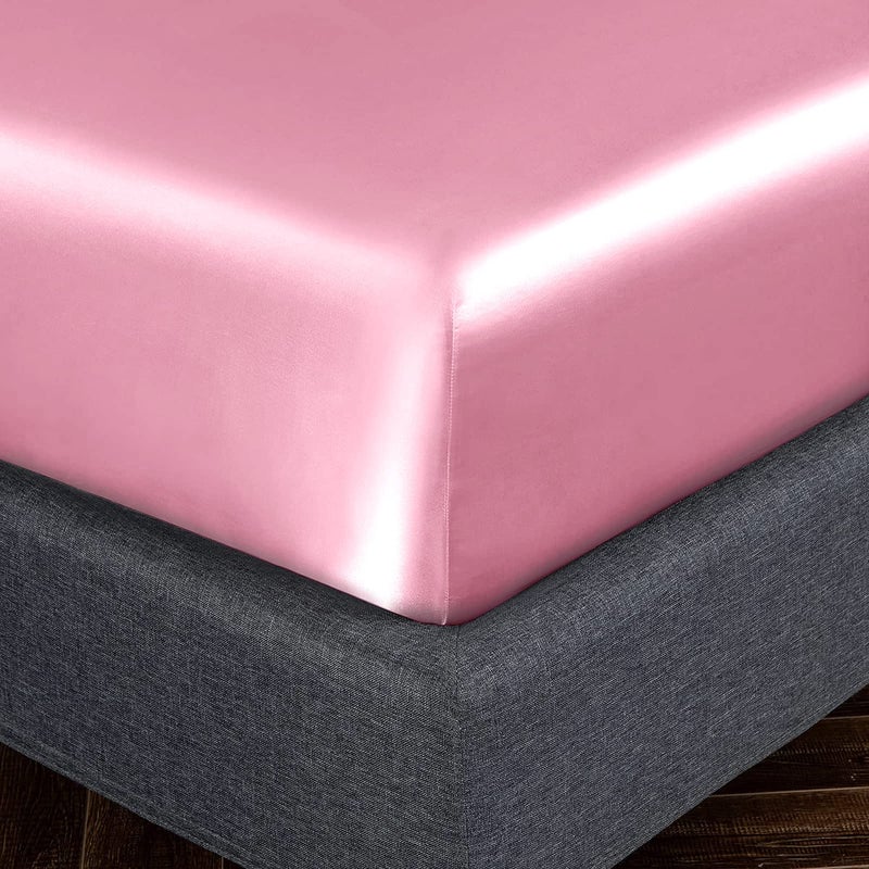 Homiest Pink Satin Fitted Sheet Queen Size Fitted Bed Sheet  Deep Pocket Fitted Sheet Only  Luxury & Ultra Soft Bedding Fitted Sheet Single Bottom Bed Sheets Sold Separately - Image 3