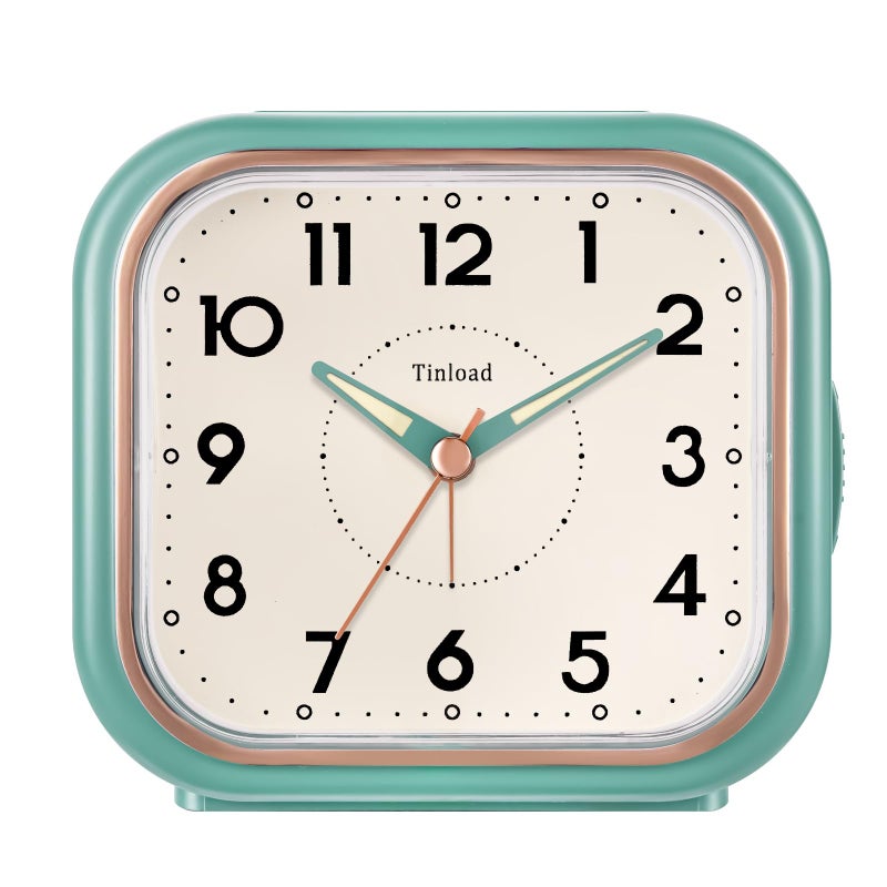 45 Vintage Retro Analog Alarm Clock Super Silent Non Ticking Clock with Manual Light Snooze Battery Operated Simply Design for Living Room Bedroom Bedside DeskGreen