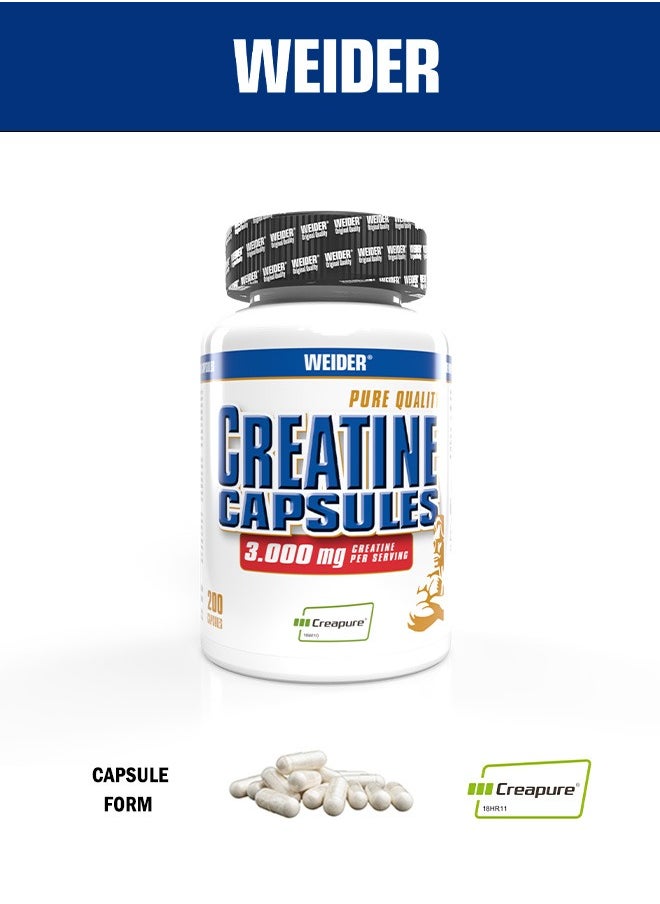 Weider - Creatine Capsules 3.000mg Creatine per Servings, (Creapure) 200 Capsules - Image 1