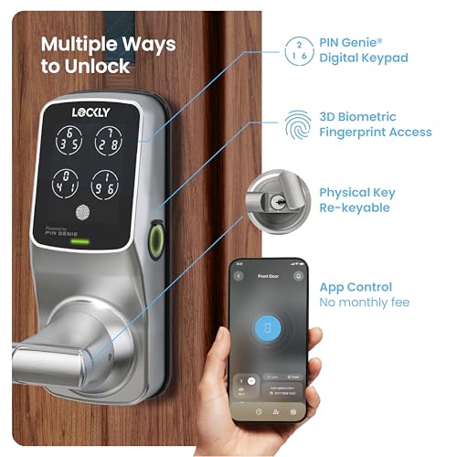 Lockly Secure Pro Smart Lock Wi-Fi, Keyless Entry Digital Keypad Door Lock, 3D Biometric Fingerprint Sensor Front Door with Handle, Voice Control & Auto Lock - Latch Edition - Image 2