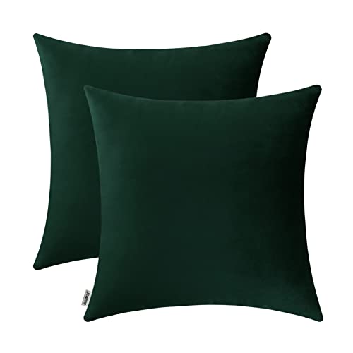 Jeneoo Set of 2 Comfy Accent Soft Velvet Throw Pillow Covers for Sofa Couch Invisible Zipper Decorative Solid Square Cushion Cases for Livingroom Car 18 x 18 Inches Army Green - Image 1