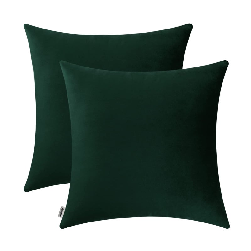 Jeneoo Set of 2 Comfy Accent Soft Velvet Throw Pillow Covers for Sofa Couch Invisible Zipper Decorative Solid Square Cushion Cases for Livingroom Car 18 x 18 Inches Army Green - Image 2