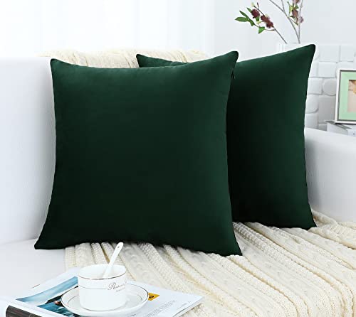 Jeneoo Set of 2 Comfy Accent Soft Velvet Throw Pillow Covers for Sofa Couch Invisible Zipper Decorative Solid Square Cushion Cases for Livingroom Car 18 x 18 Inches Army Green - Image 3
