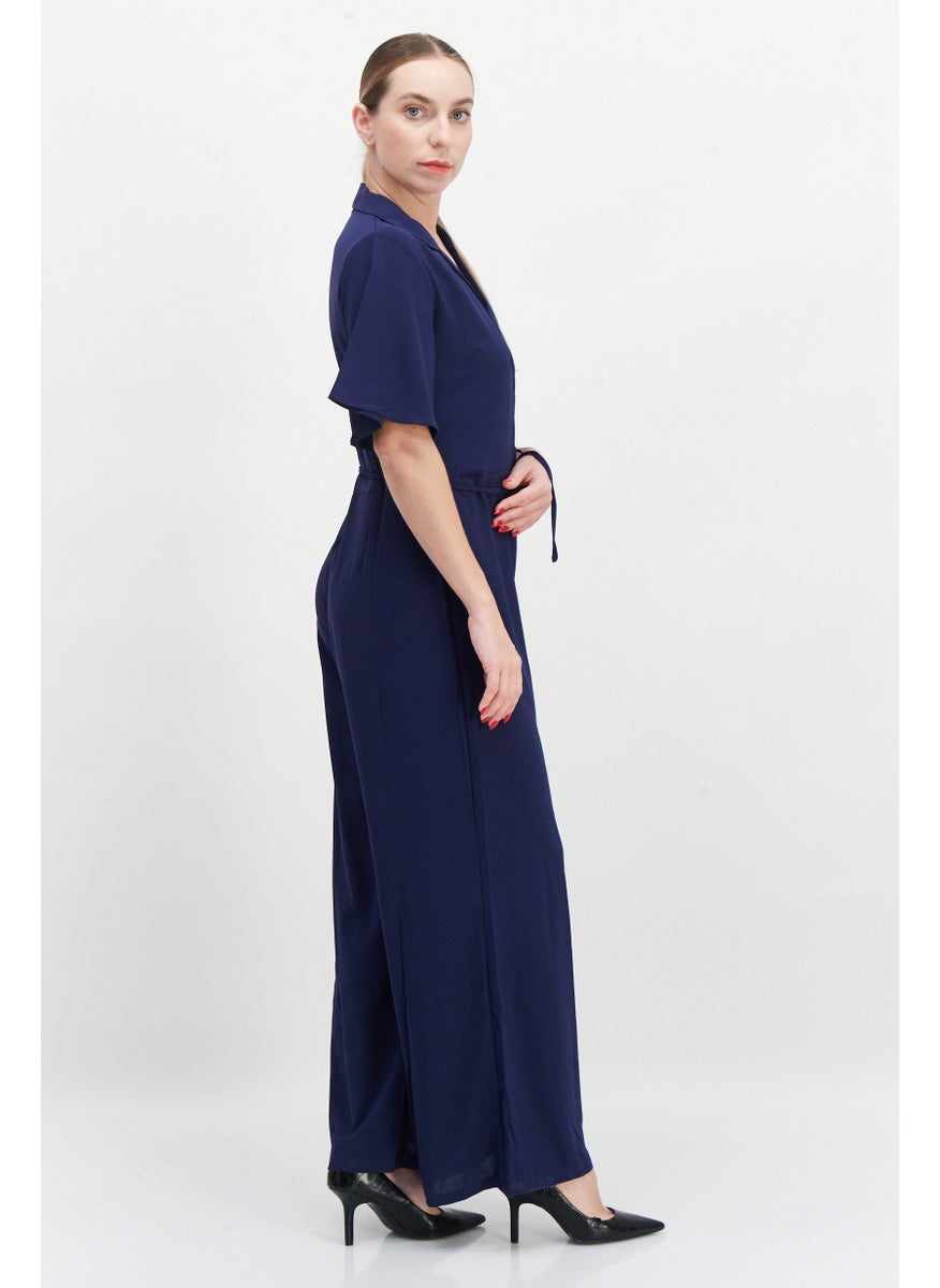 French Connection - Women Plain Short Sleeve Jumpsuit, Navy - Image 1