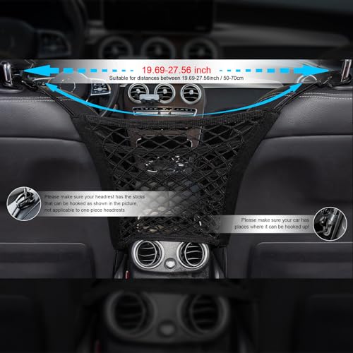 VEHIRIE 3-Layer Car Mesh Organizer Storage Between Front Seats Kid Dog Pet Net Barrier Car Net Pocket Elastic Tissue Purse Holder Netting for SUV, Van - Image 3