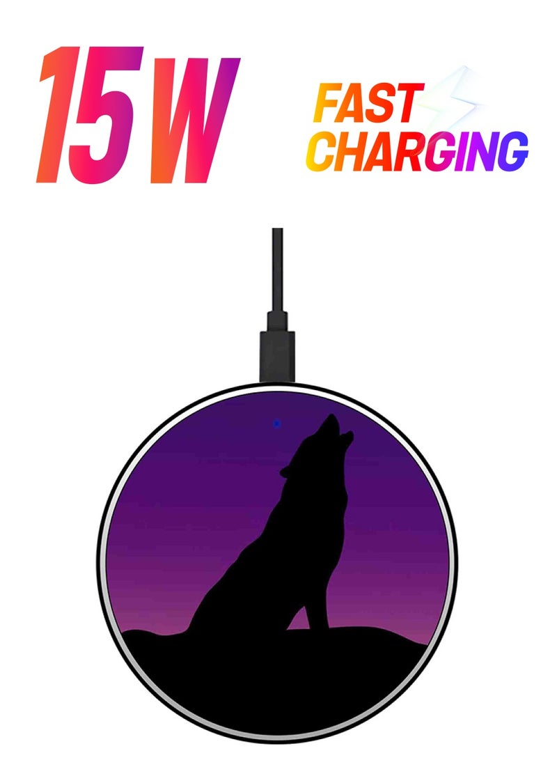 Theodor Wolf  Printed Ultra Slim Fast Wireless Charger With USB Cable Black/Purple - Image 1