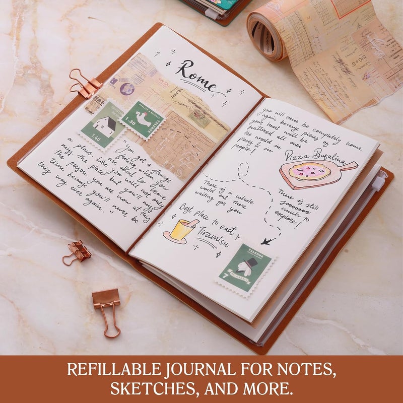 Doodle Travel Diary Journal with PU Leather Cover | Travel Book for Memories | Includes Zipper Pouch, Card Holder, 2 Ruled & 1 Blank Notebook | Perfect Travel Gifts | A5, 192 Pages - Ethnic Essence - Image 2