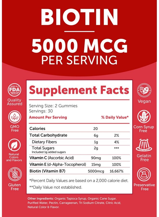 Lunakai USA Made Biotin Gummies 5000mcg with Vitamin C & E - Delicious Hair Skin Nails Vitamins for Women, Non-GMO, Hair Growth Supplement, 60 Ct - Image 4