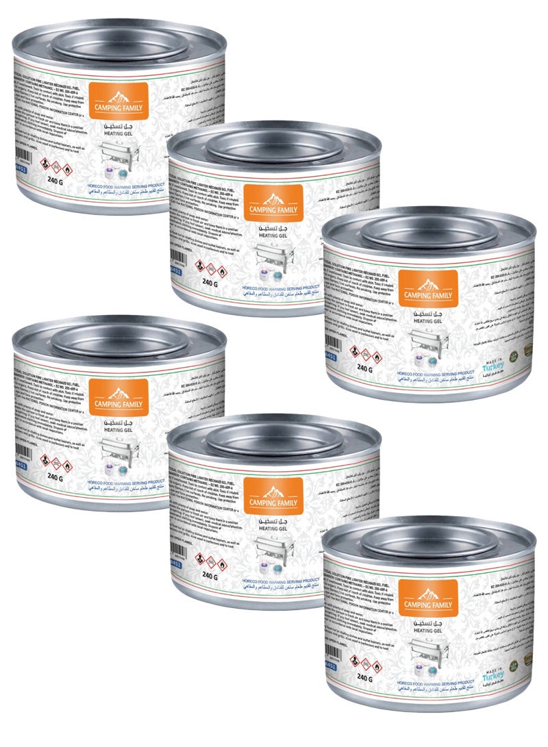 CAMPING FAMILY 6 Pieces of Heating Gel for Dishes Wax Hotels Buffet Chafing Fuel Can 240g - Image 1