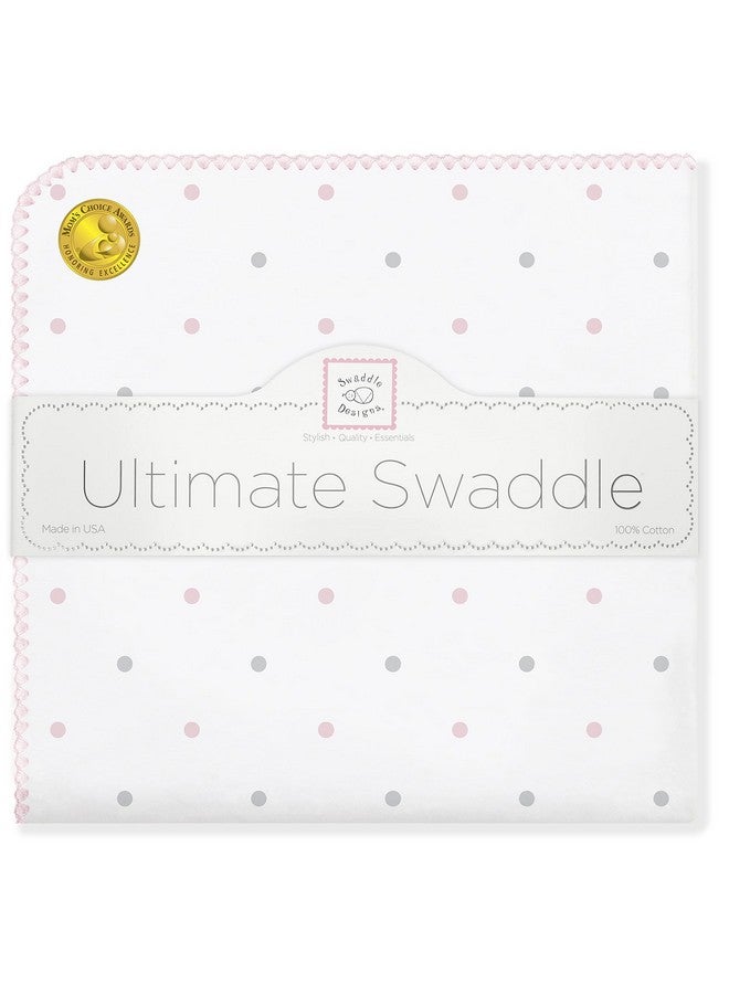 SwaddleDesigns Large Receiving Blanket, Ultimate Swaddle for Baby Boys, Girls, Softest US Cotton Flannel, Best Shower Gift, Made in USA, Pastel Pink and Sterling Little Dots (Mom's Choice Award Winner) - Image 1