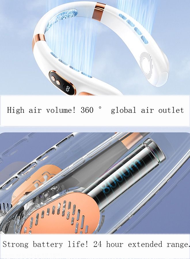 general Bladeless Neck Fan 8000mAh Rechargeable Portable Fan , Low Noise 3 Speed Personal Fan ,Foldable Wearable Fan with 2 Adjustable Duct Design ,Travel Fan for Camping, Outdoor (White) - Image 3