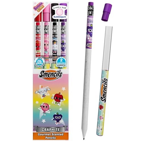 Scentco Smencils Sugar Star Scented Pencils – HB #2 Graphite Pencils Made from Recycled Newspapers, 4 Pack, Long-Lasting Gourmet Scents, Fun School Supplies & Gifts for Kids, Teachers, Classroom Rewards - Image 1