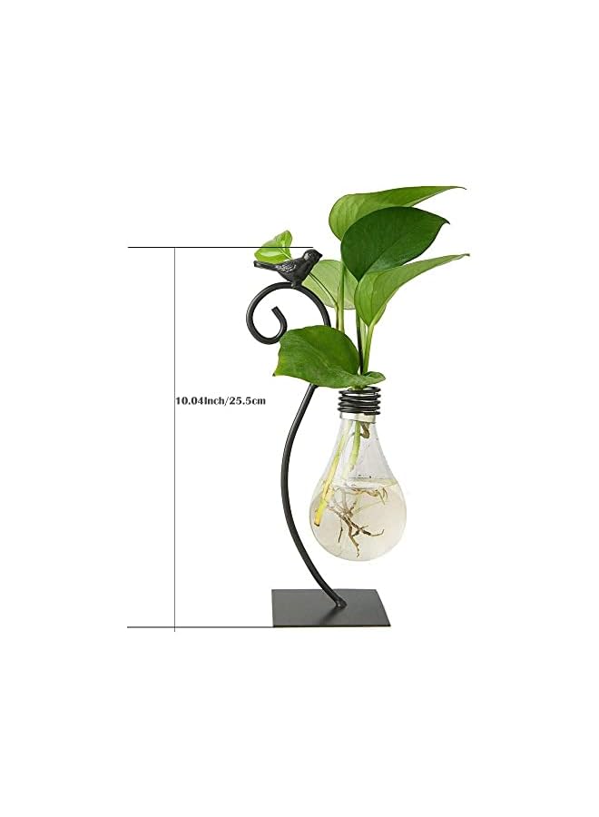The Bros Desktop Glass Planter Hydroponics Vase,Planter Bulb Vase with Holder for Home Decoration,Modern Creative Bird Plant Terrarium Stand, Scindapsus Container - Image 2
