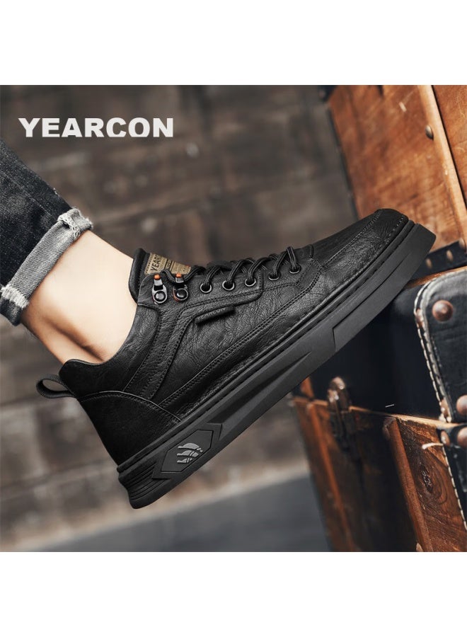 YEARCON Yierkang Men's Casual Leather Shoes, British Style Versatile Sneakers, High-top Lightweight Lace-up Shoes For Men, E53304346, Black, Size 44 - Image 4