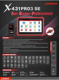 Launch X431 PRO 3 SE 43+ Services/Full Diagnostic Scanner OBD Il diagnostics, read/clear DTCs, bi-directional control, remote diagnosis, live data streaming, coding all  - Image 2