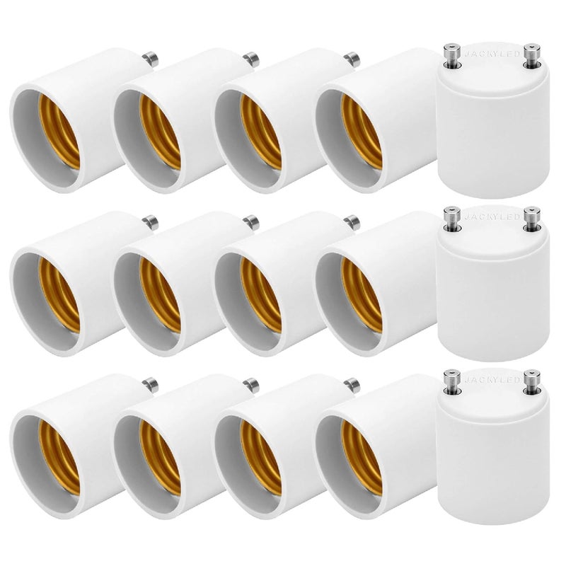 JACKYLED GU24 to E26 E27 Adapter 15-Pack Heat Resistant Up to 392℉ Fire Resistant Converts GU24 Bi-Pin Based Fixture to E26 E27 Standard Screw-in Socket White - Image 1