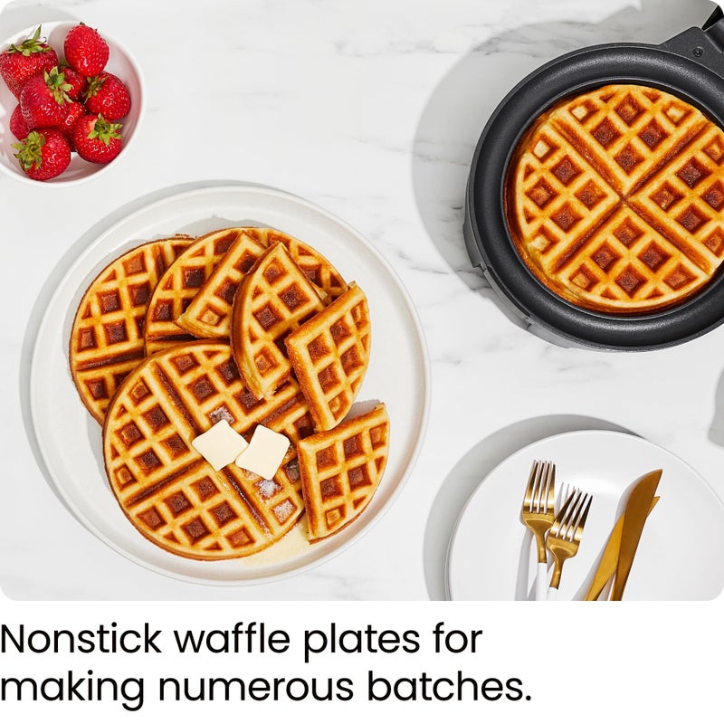 Chefman Chefman Anti-Overflow Belgian Waffle Maker w/Shade Selector, Temperature Control, Mess Free Moat, Round Iron w/Nonstick Plates & Cool Touch Handle, Measuring Cup Included, Black  - Image 5