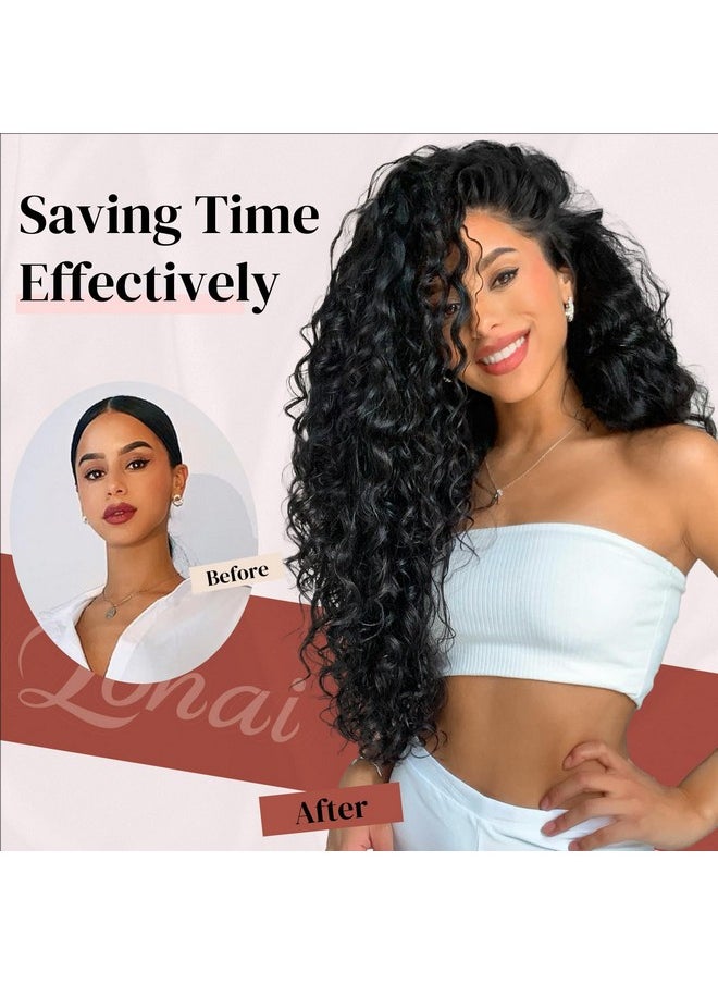 LONAI - Hair Extension,9Pcs 22" Curly Clip In Hair Extensions Ln002 Long Soft Thick Synthetic Hairpieces For Women- Black Brown - Image 1
