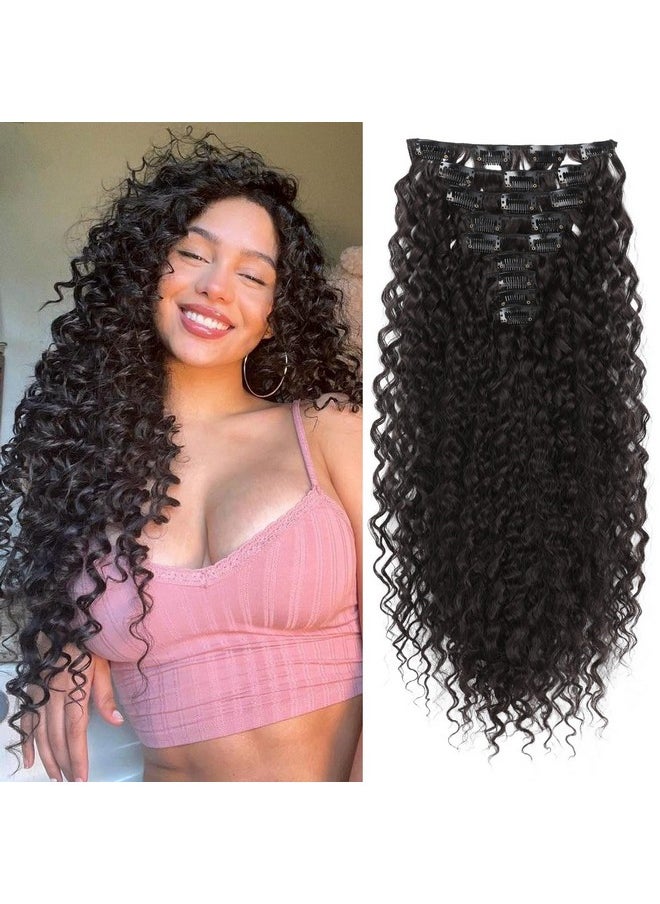 LONAI - Hair Extension,9Pcs 22" Curly Clip In Hair Extensions Ln002 Long Soft Thick Synthetic Hairpieces For Women- Black Brown - Image 1