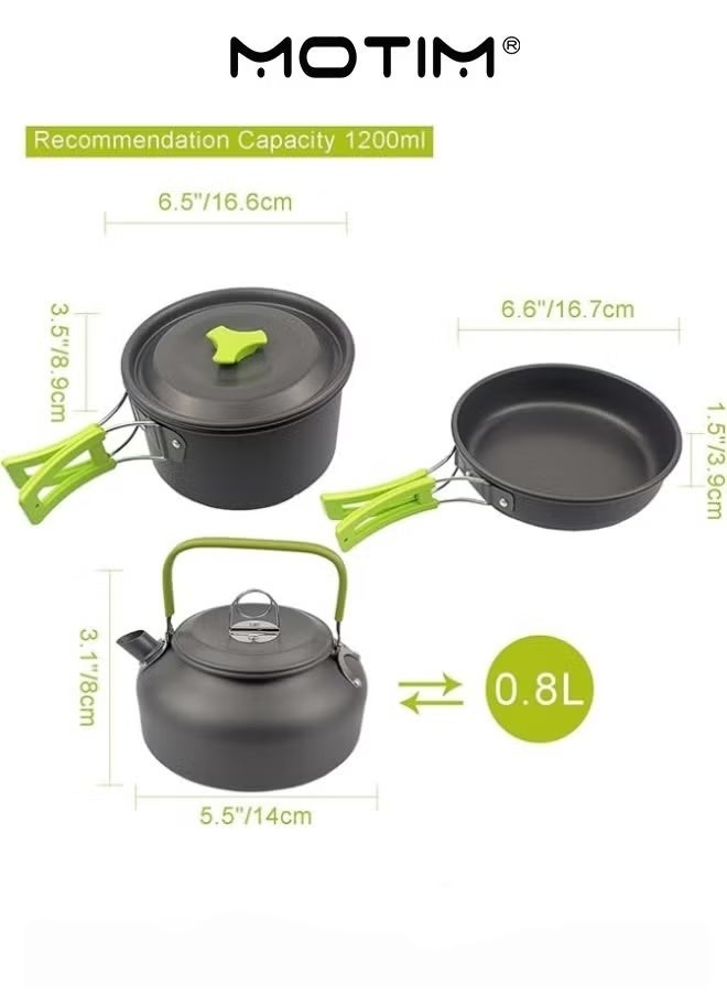 Motim Camping Cookware Mess Kit Non-Stick Pot and Pan Set with Stainless Steel Cups Plates Forks Knives Spoons Camping Cooking Set for Camping Outdoor Cooking and Picnic  - Image 2