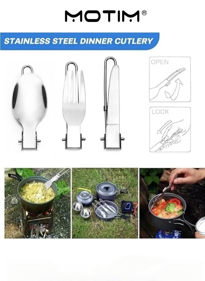 Motim Camping Cookware Mess Kit Non-Stick Pot and Pan Set with Stainless Steel Cups Plates Forks Knives Spoons Camping Cooking Set for Camping Outdoor Cooking and Picnic  - Image 4